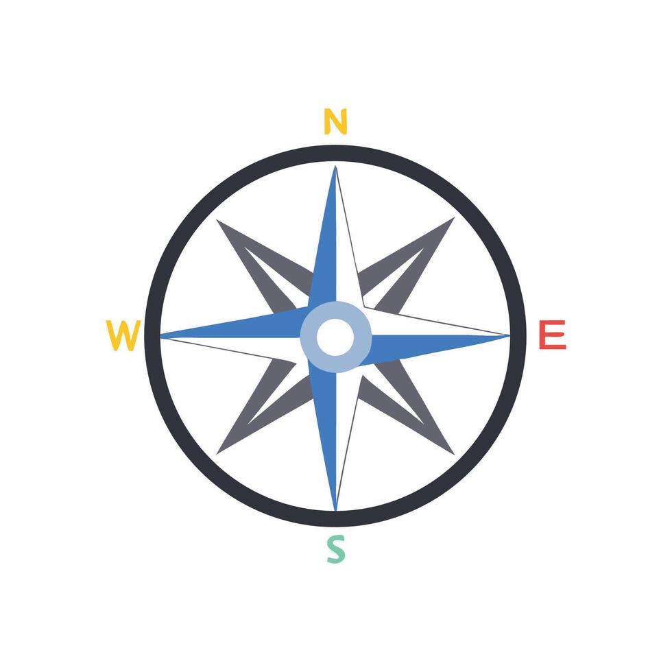 Simple flat design compass rose with directional markings illustration vector