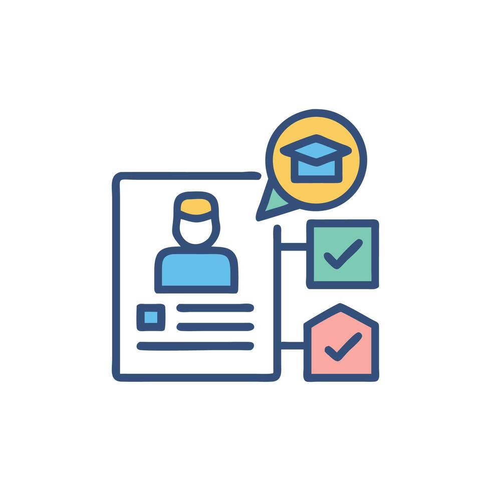 Student profile and graduation application approval process representation icon vector