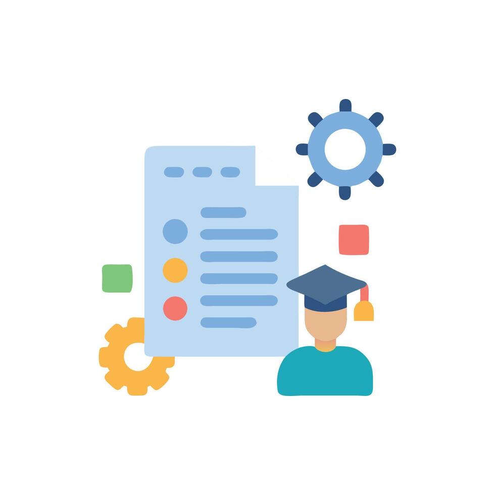 Flat design illustration depicts education planning with gears and checklist vector