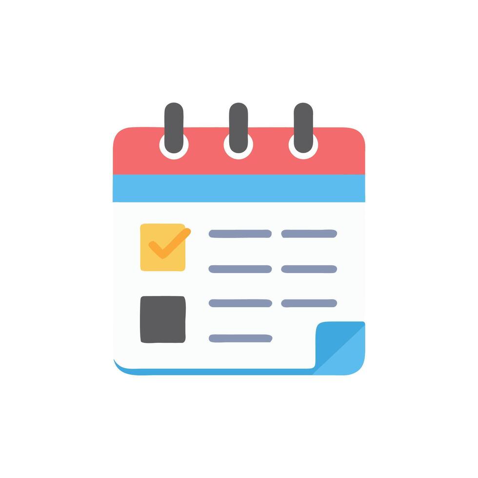 Flat design calendar icon with checkmark and simple lines vector