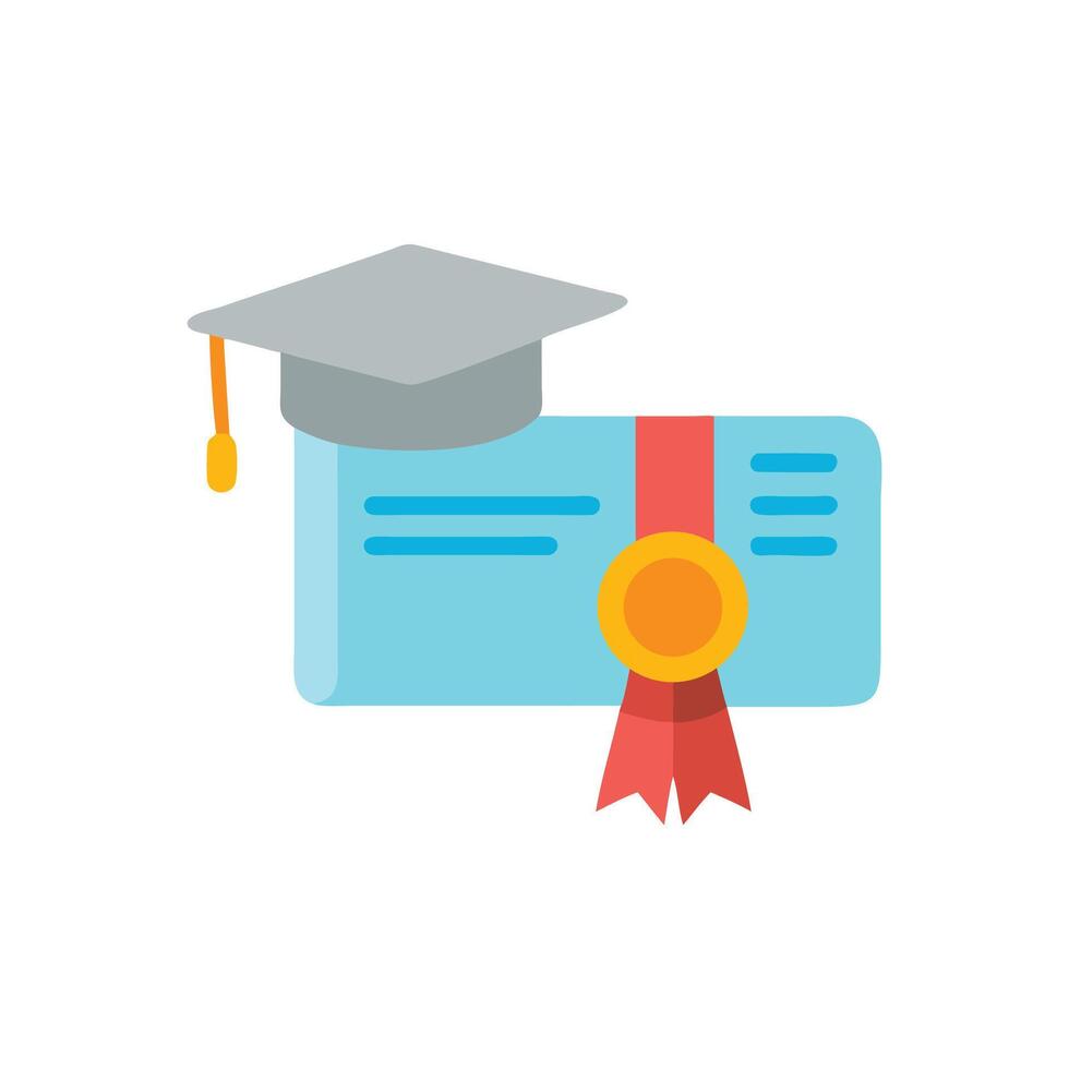 Graduation certificate and mortarboard cap illustration, flat design style vector