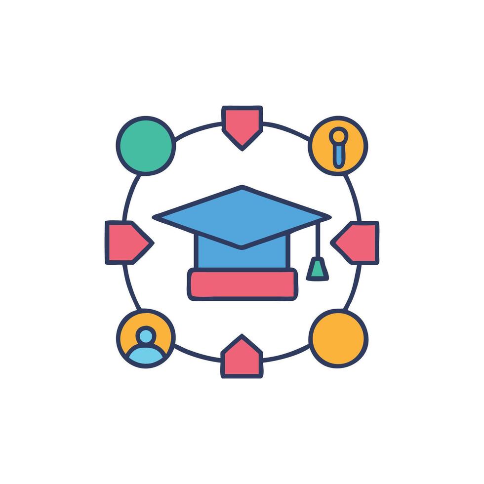 Education and process flow with graduation cap concept icon vector