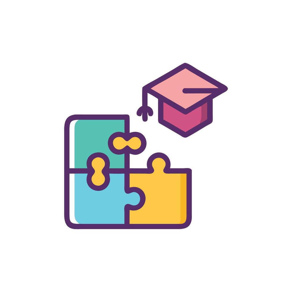 Education concept illustration featuring puzzle and graduation cap icon vector