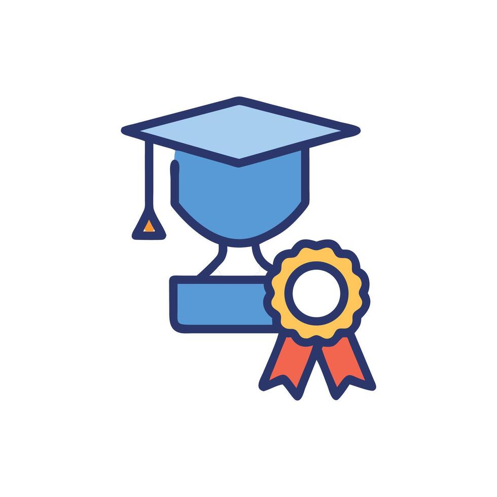 Graduation cap and award badge icon with black backdrop vector