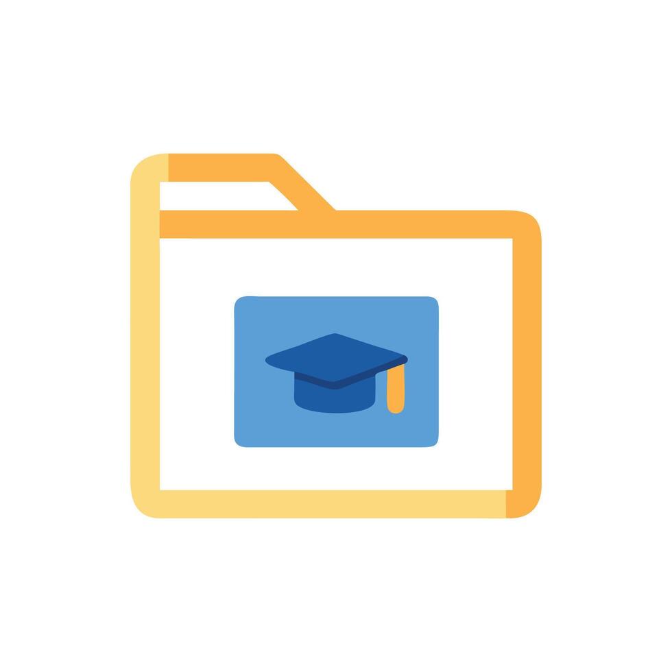 Digital folder icon featuring a graduation cap inside. Flat style vector