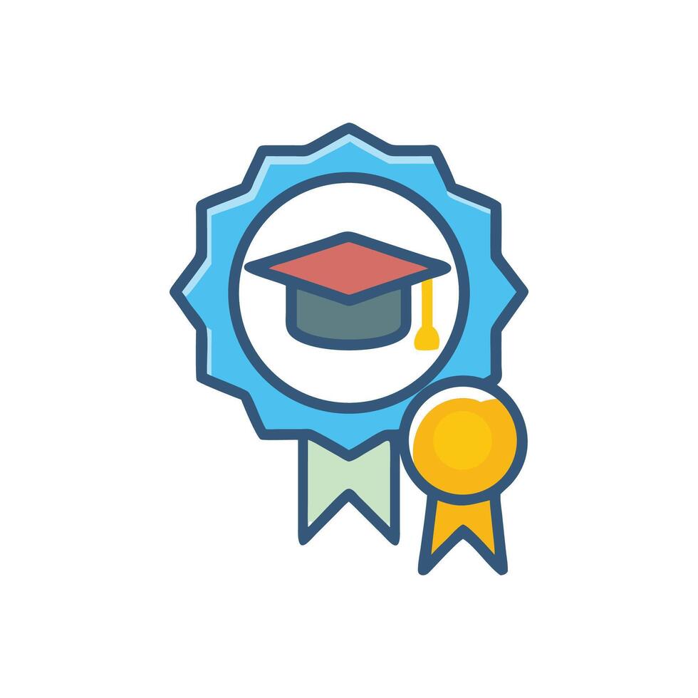 Graduation badge with mortarboard icon and ribbon design vector
