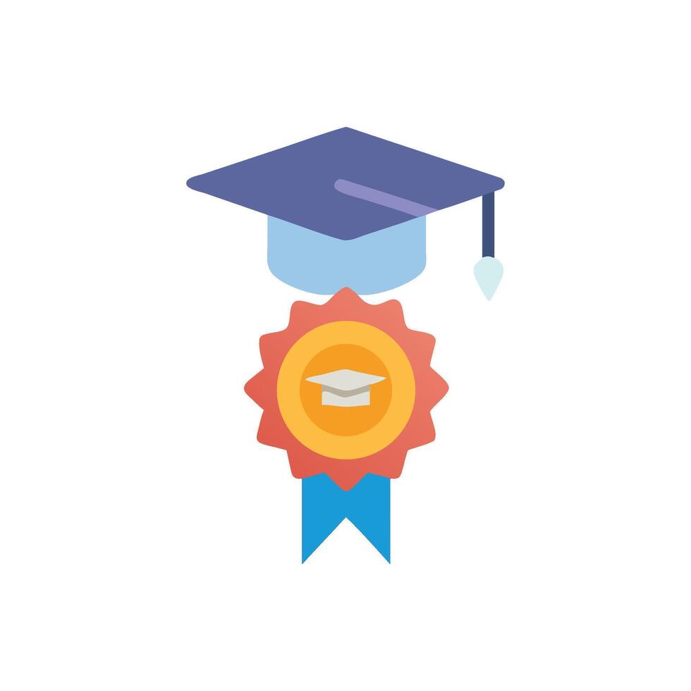 Graduation cap and achievement badge illustration on White Background vector