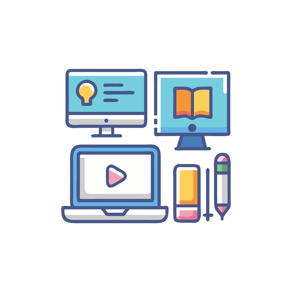 Online learning platform with digital tools for education vector