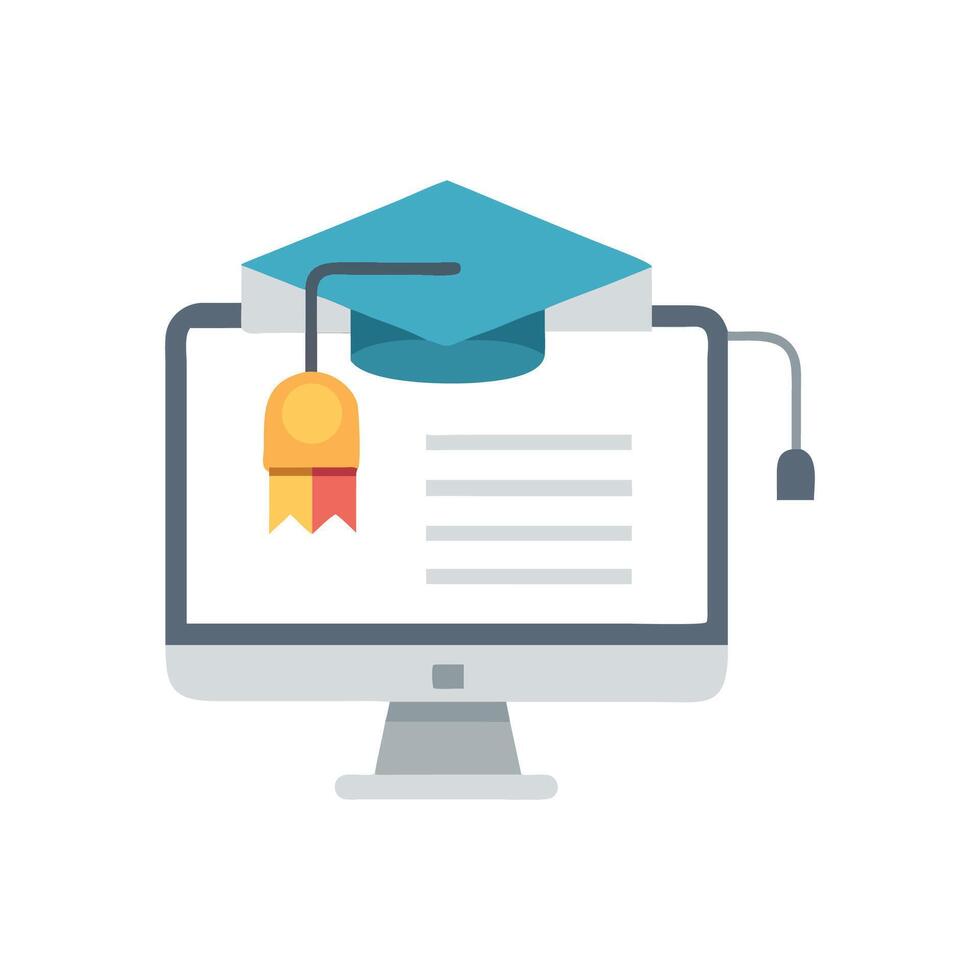 Online education and graduation represented through a computer screen vector