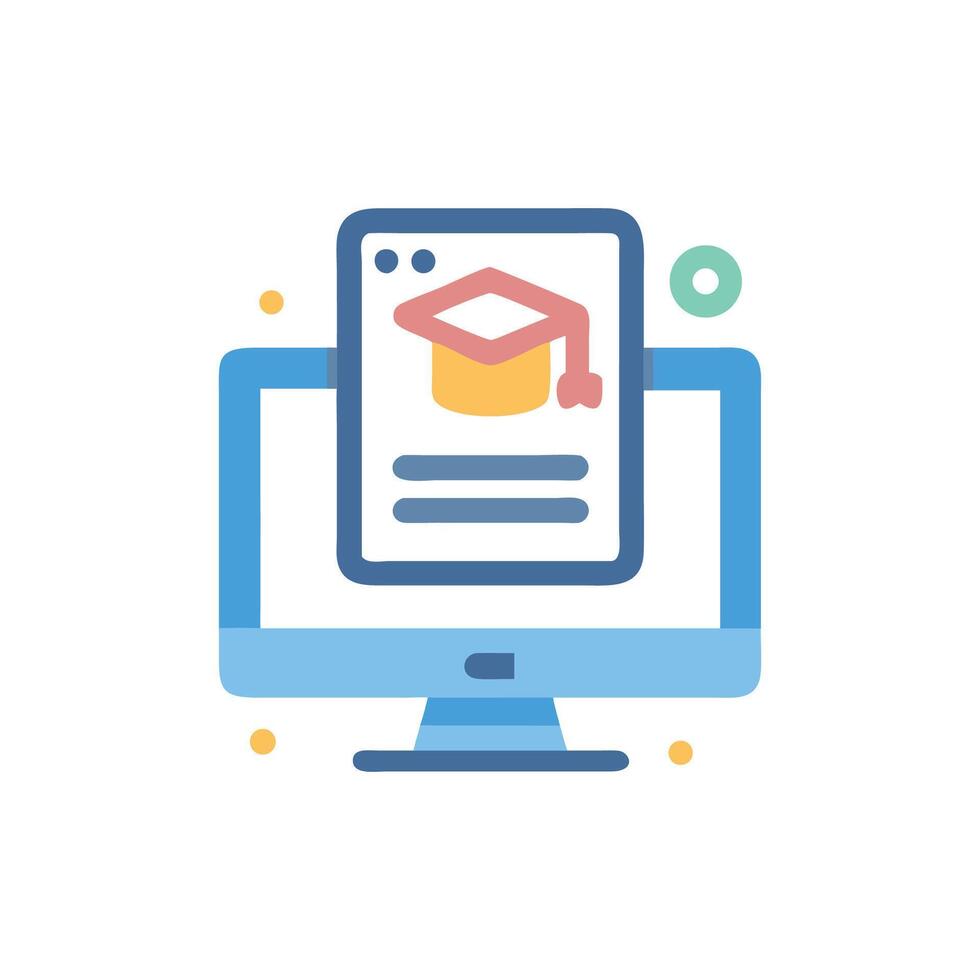 Online education graphic with graduation cap and computer screen vector