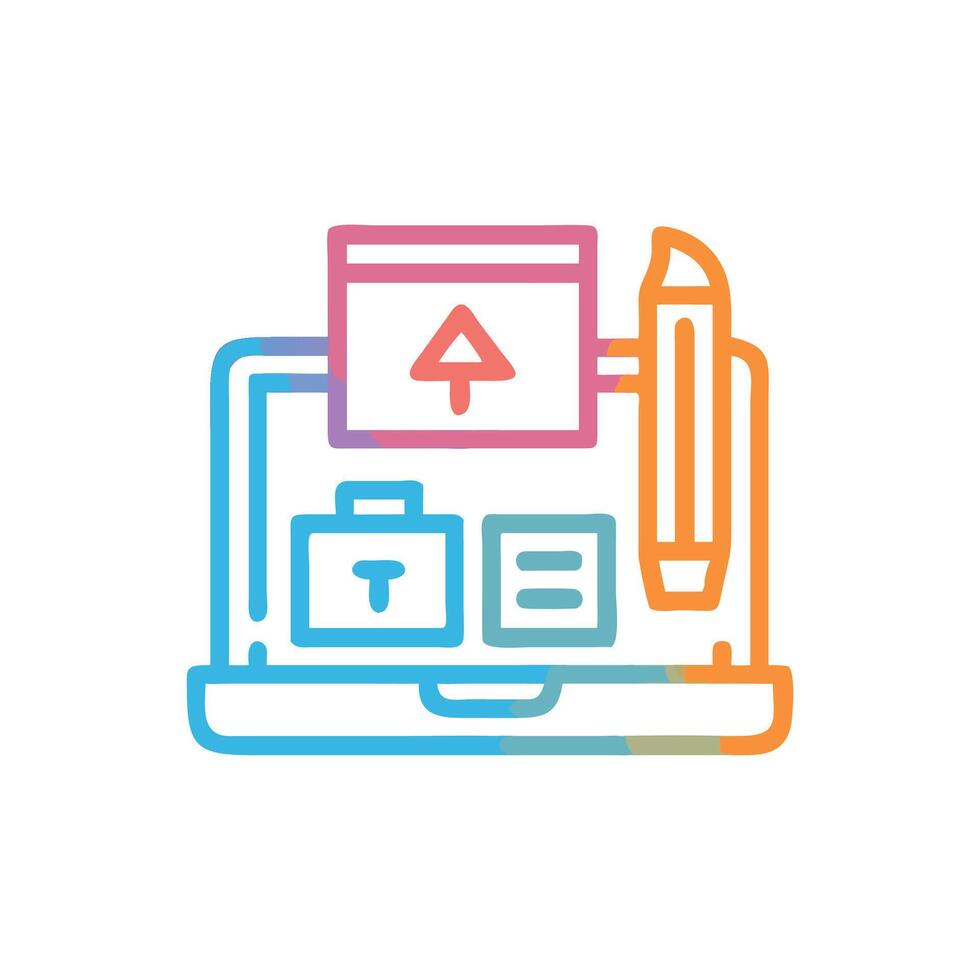 Laptop design with graphic tools and colorful line art vector