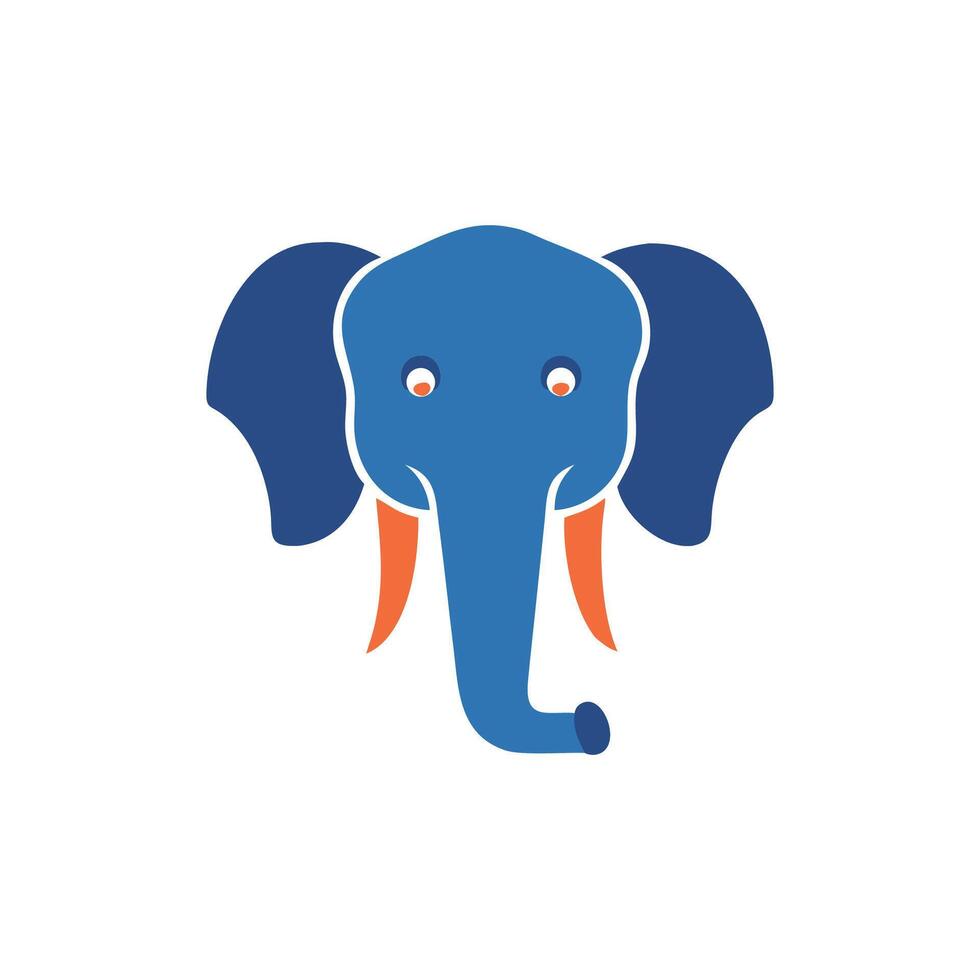 Blue Elephant Head with Orange Tusks on White Backdrop vector