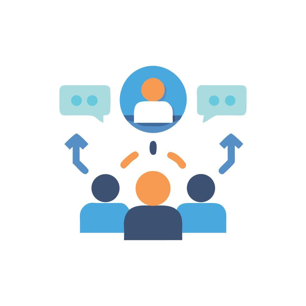 Team communication flat illustration, information sharing concept vector