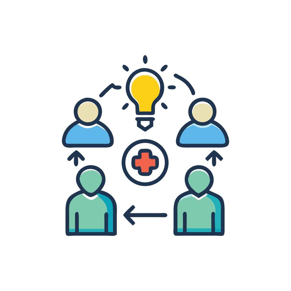 Team collaboration illustration with a light bulb and medical symbol vector