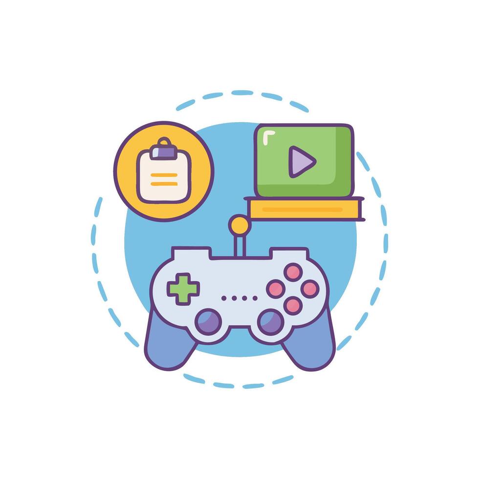 Colorful gaming controller and screen icon on blue background vector