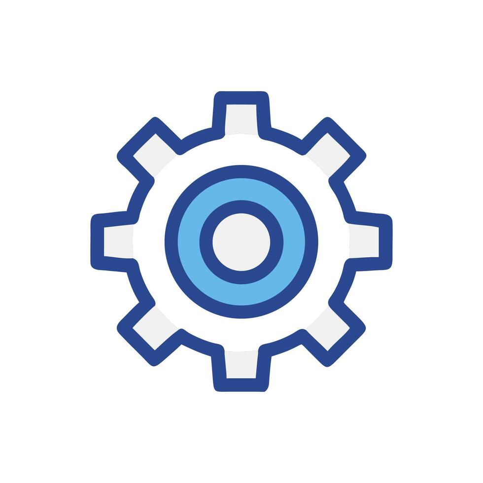 Blue gear icon with white accents on White backdrop vector