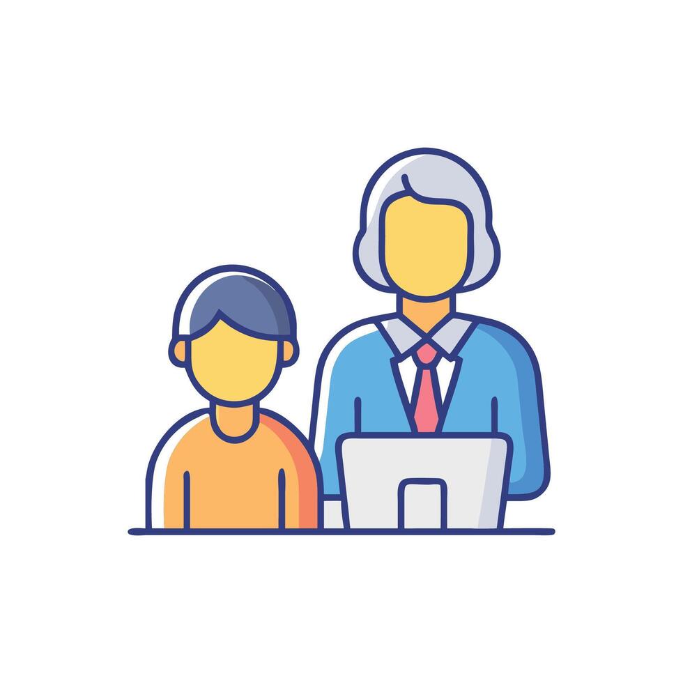 Teacher and student with computer in flat illustration vector