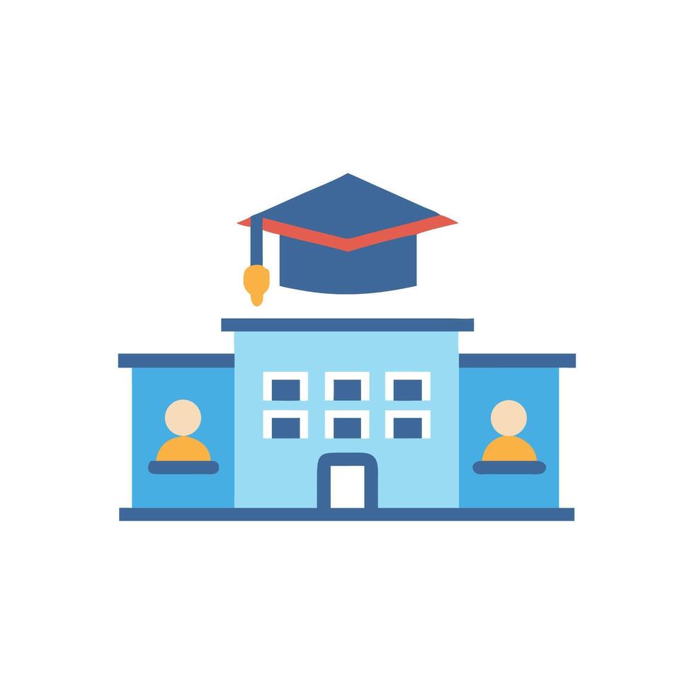 Stylized graduation building icon with figures on White Background vector
