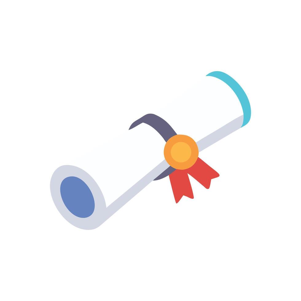 Rolled graduation certificate diploma with ribbon, simple illustration vector