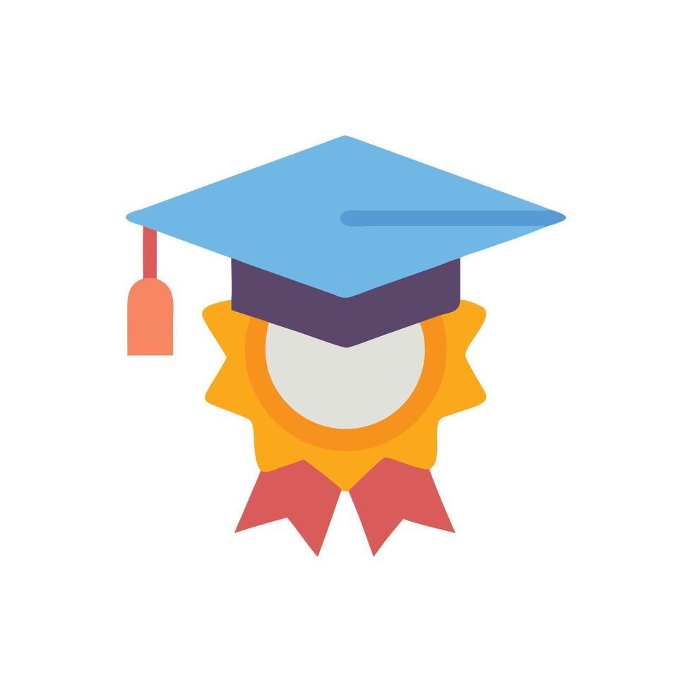 Graduation cap and award badge icon on White Background vector