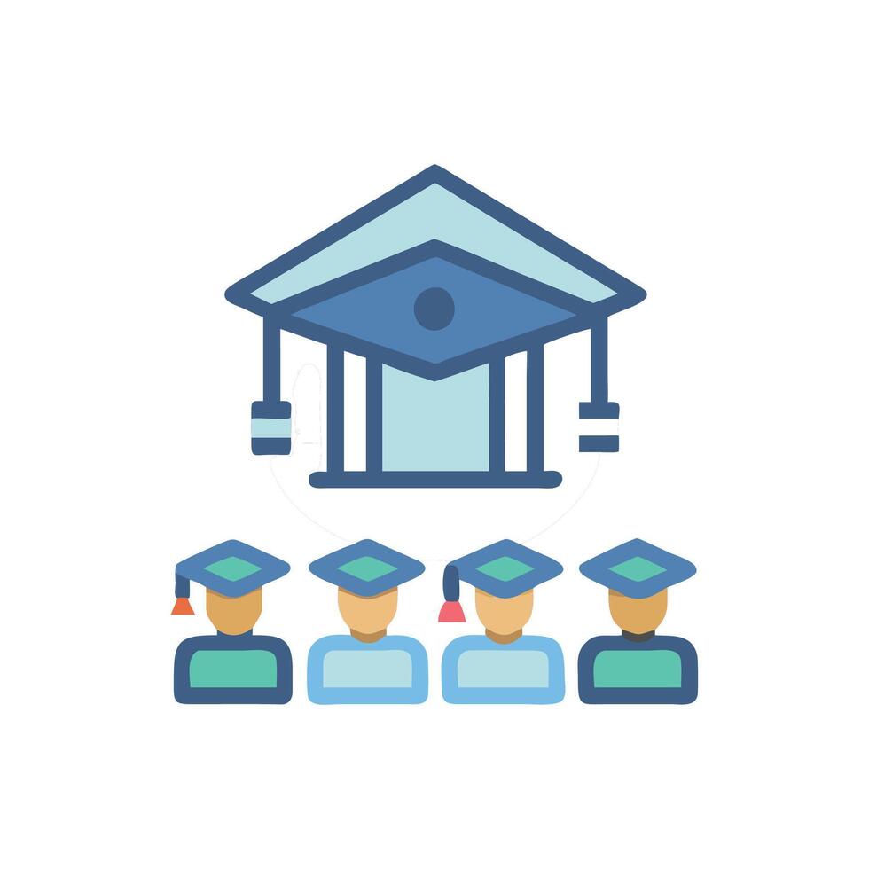 Graduation ceremony illustration with graduates and university building vector