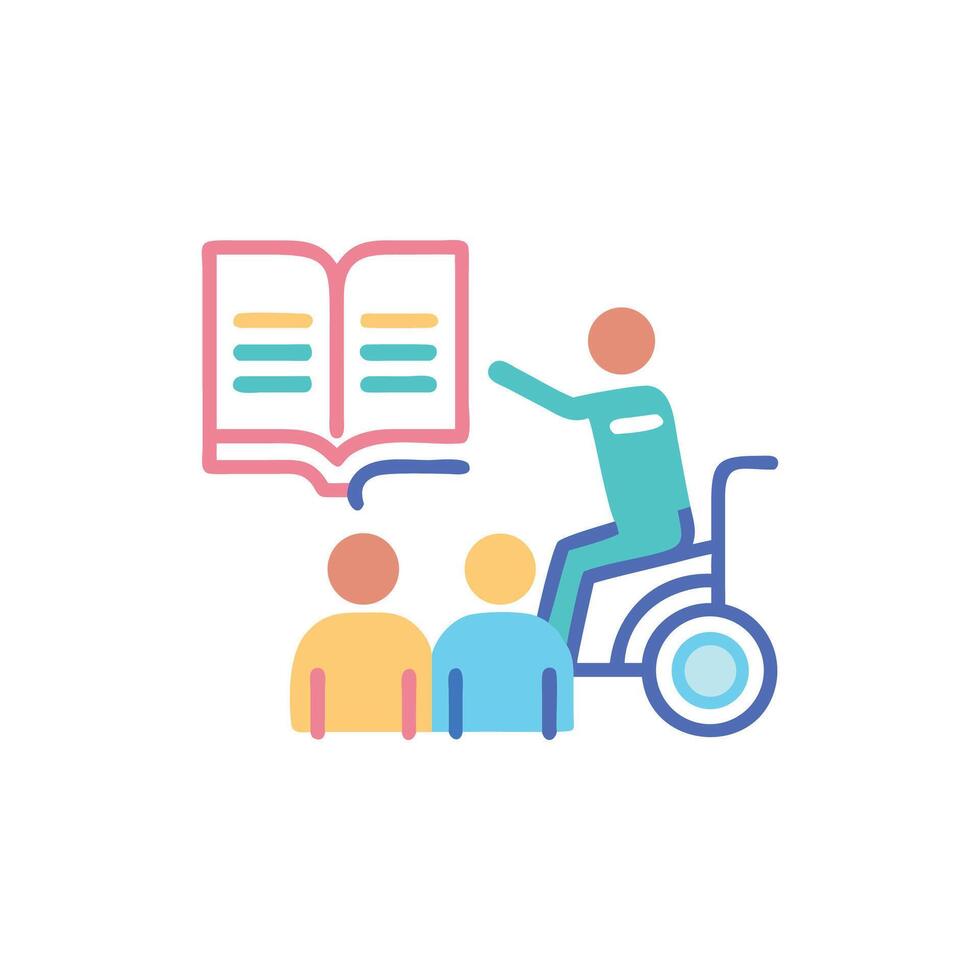 Inclusive education icon showing person teaching from wheelchair vector