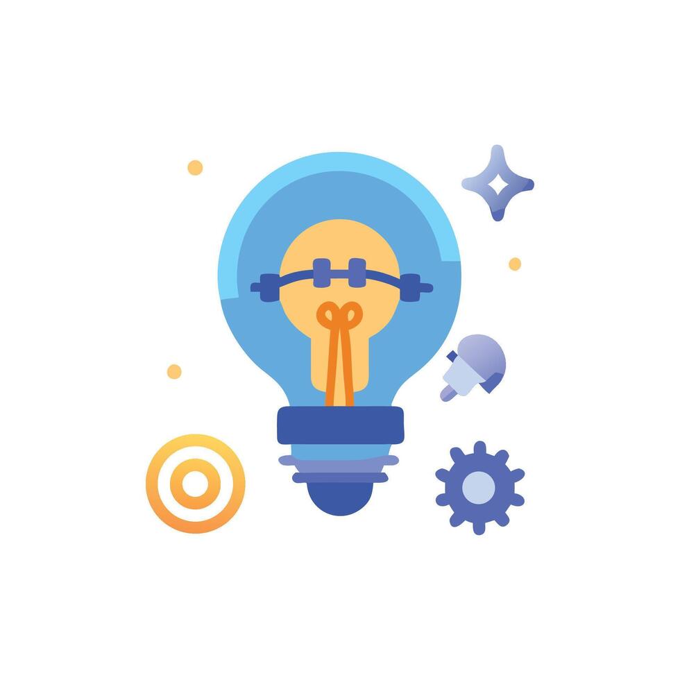 Creative ideas lightbulb surrounded by technology related symbols flat illustration vector