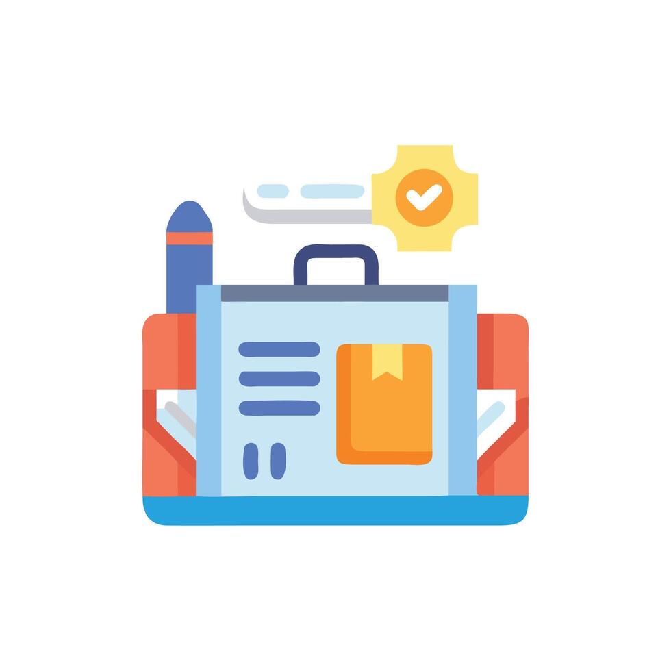 Illustration of shipping items with checkmark for delivery process vector