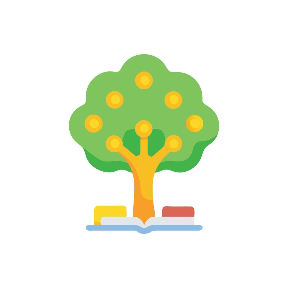 Colorful tree growing from book, educational illustration flat style vector