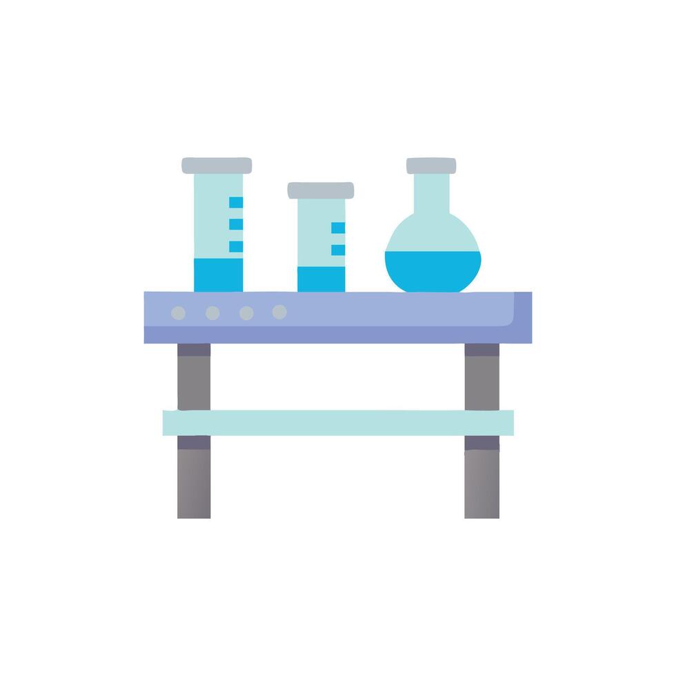 Laboratory glassware on workbench against White Background illustration vector