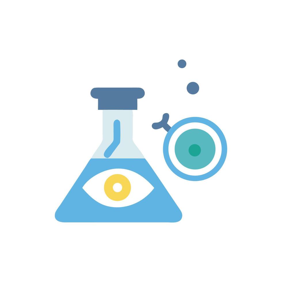 Eye in Erlenmeyer flask with magnifying glass illustration vector