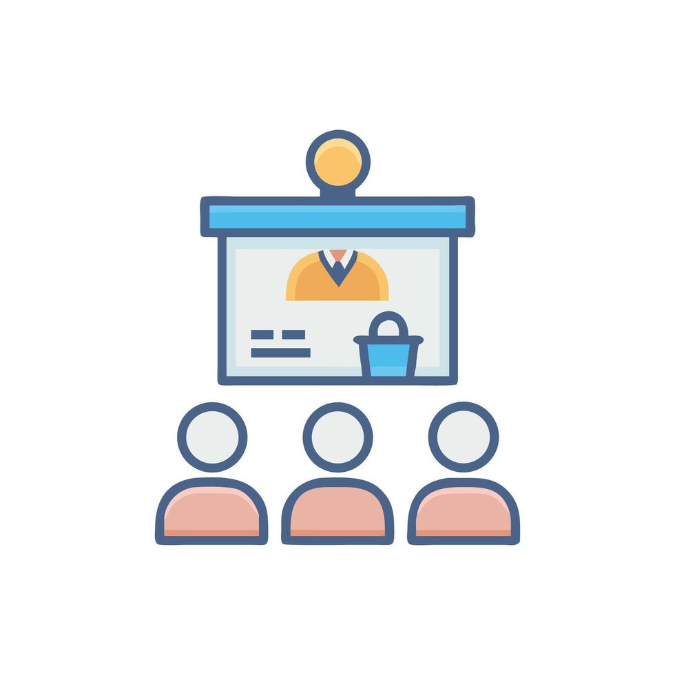 Presentation icon depicting a lesson with instructor and students vector
