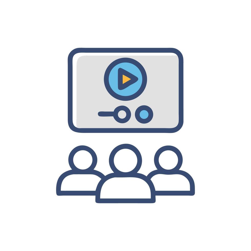 Online training session or webinar concept with audience icons vector