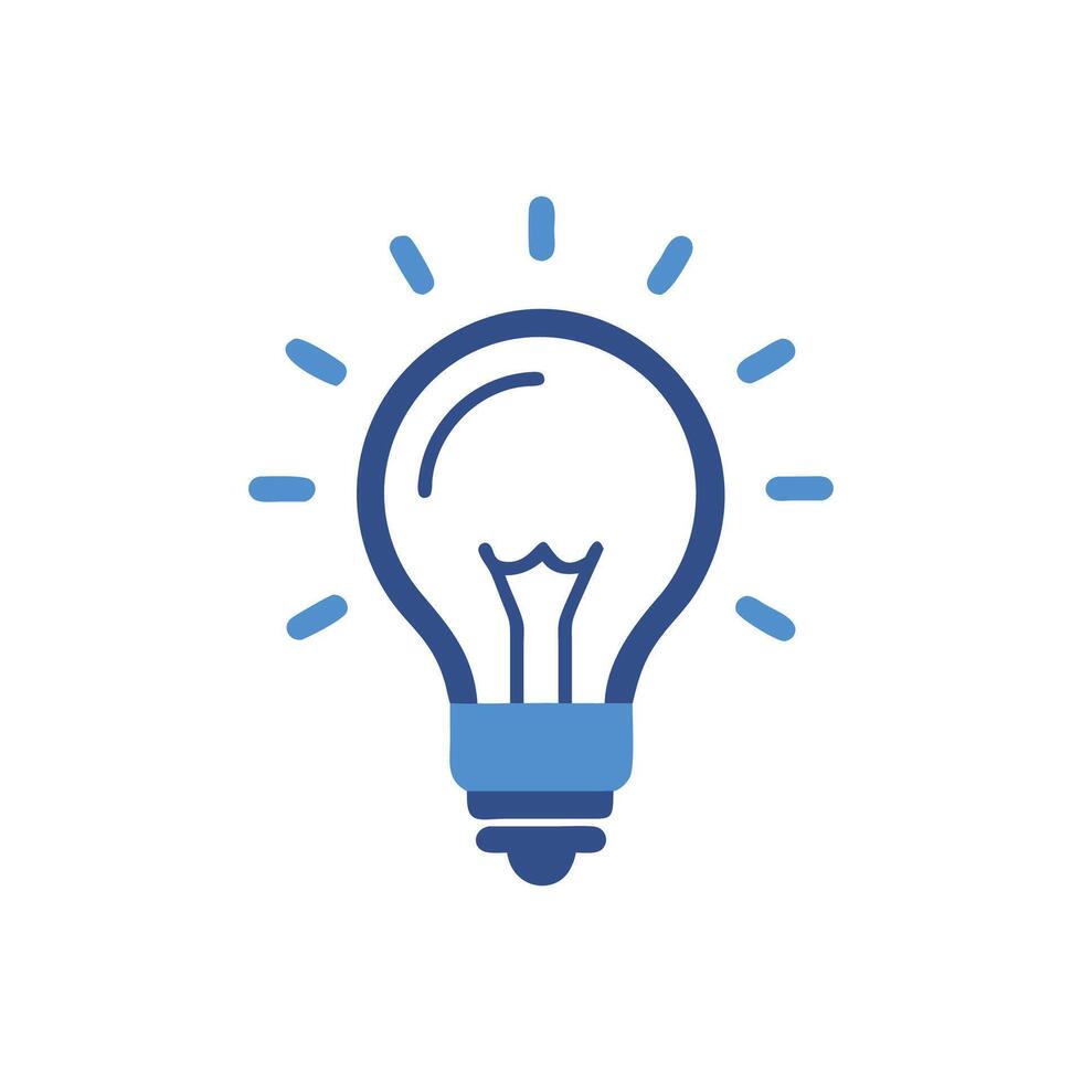 Blue light bulb icon emitting light on White Background vector