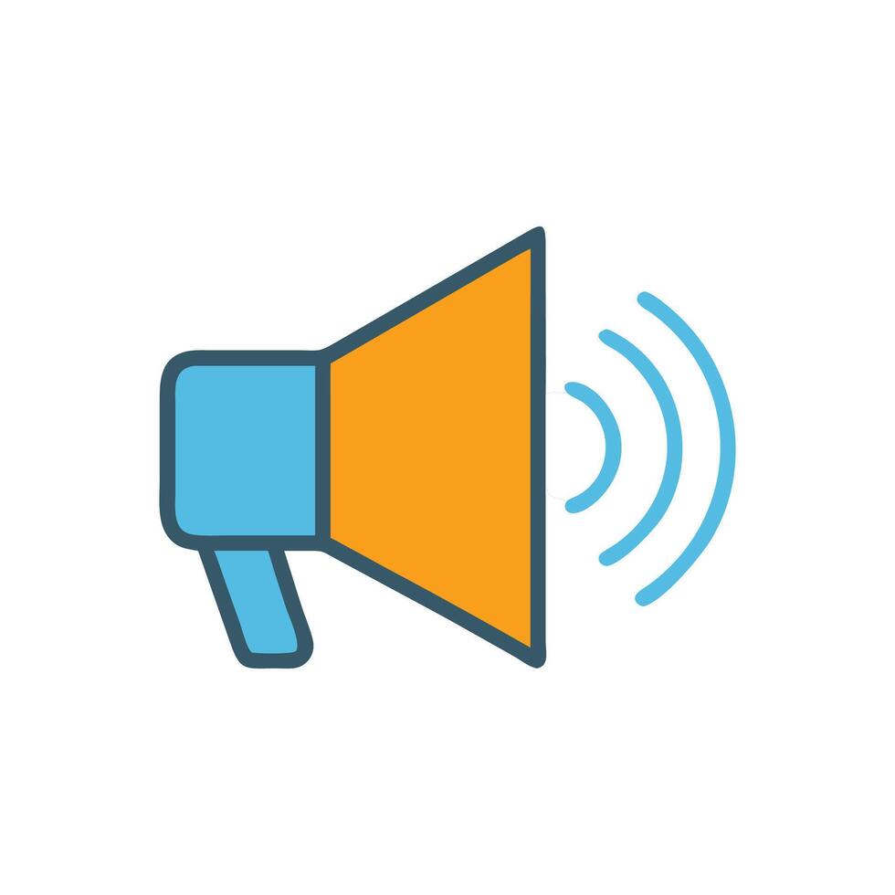 Flat megaphone illustration with sound waves on White vector