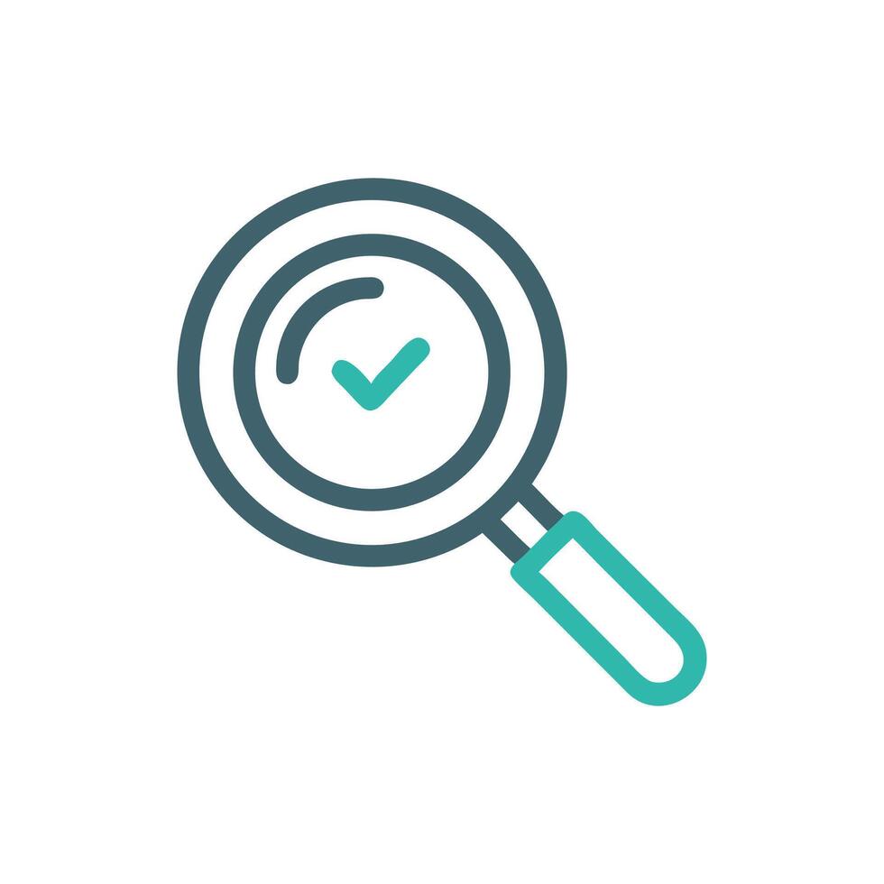 Magnifying glass with check mark signifies successful search or verification vector