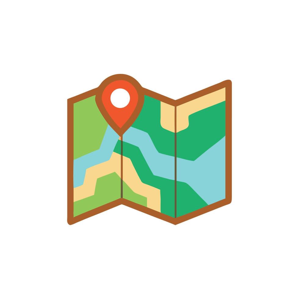 Simple unfolded map icon with location pin point marker vector