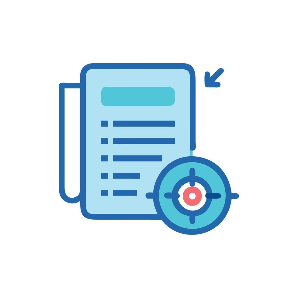 Targeting document analysis icon representing document goals and analysis vector