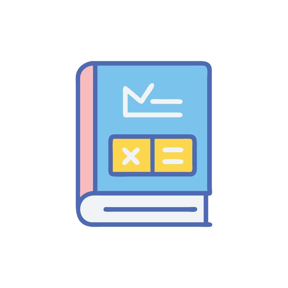 Colorful mathematical textbook with equations, symbol and equal icon vector
