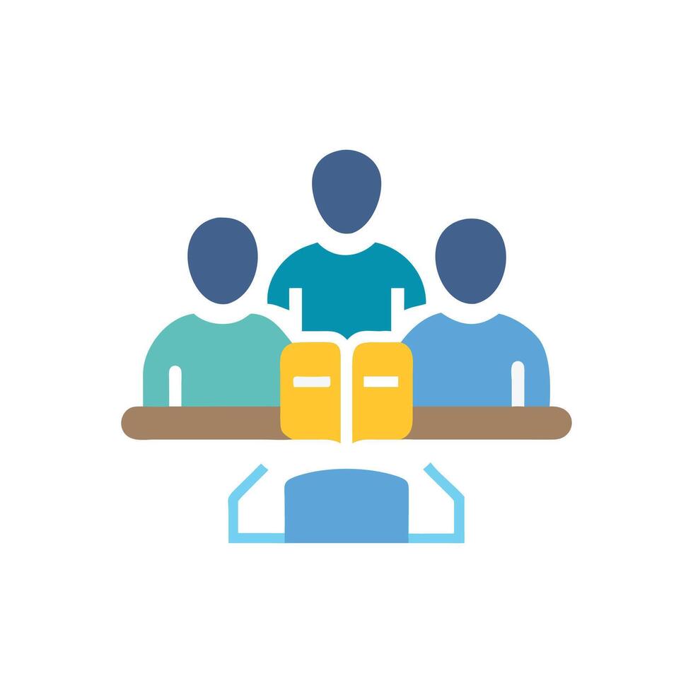 Simplified Team Meeting Graphic Depicting Collaboration and Knowledge Sharing vector