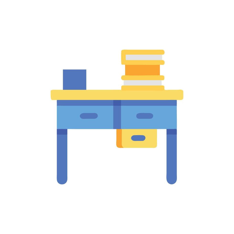 Flat design illustration of study desk with books vector