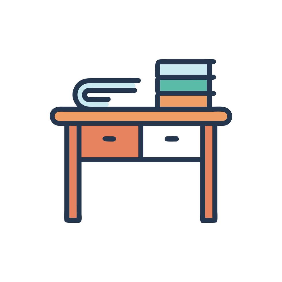 Flat illustration of desk with books and drawers vector
