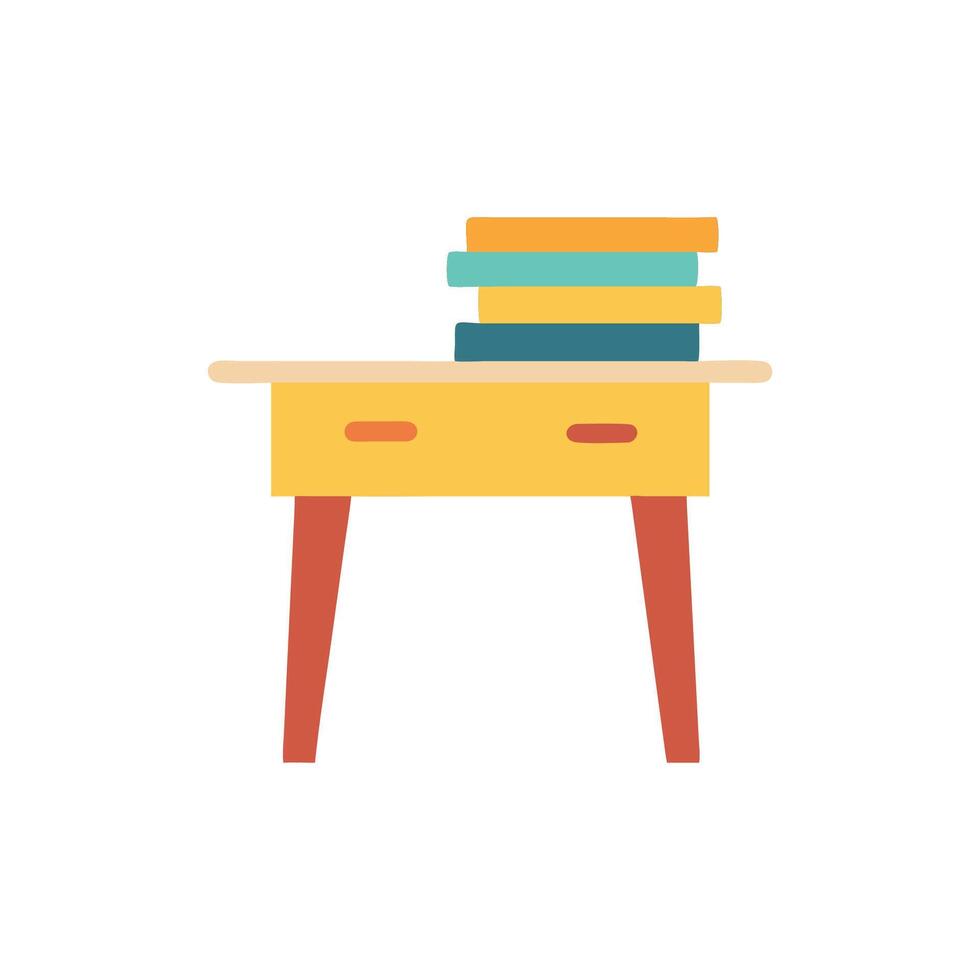 Desk with stacked books isolated on White Background illustration vector