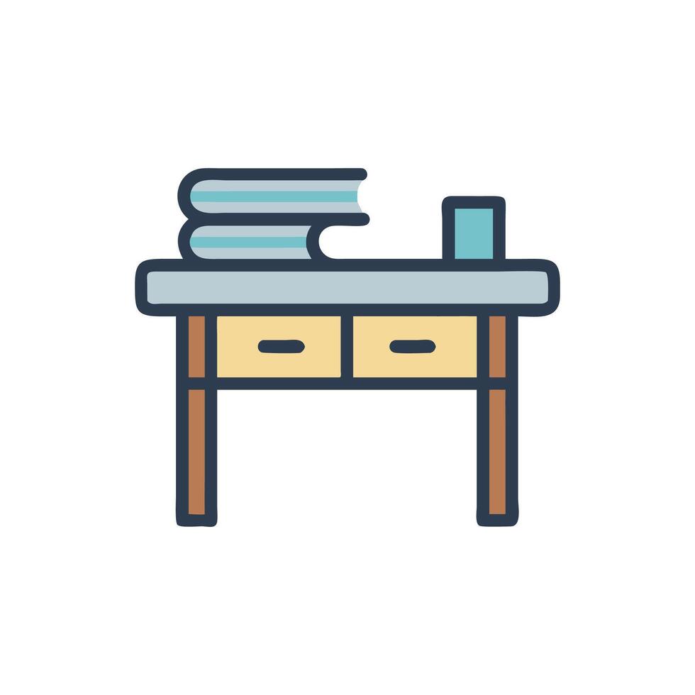 Minimalist desk with books illustration against a White Background vector