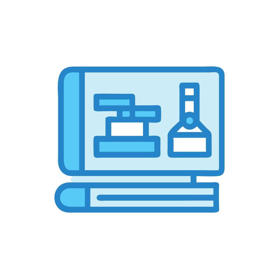 Blueprint design book icon with blue outline on White vector