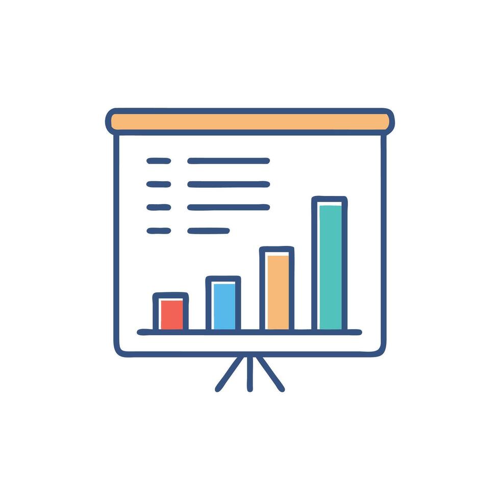 Colorful bar chart on presentation board showing positive trend vector