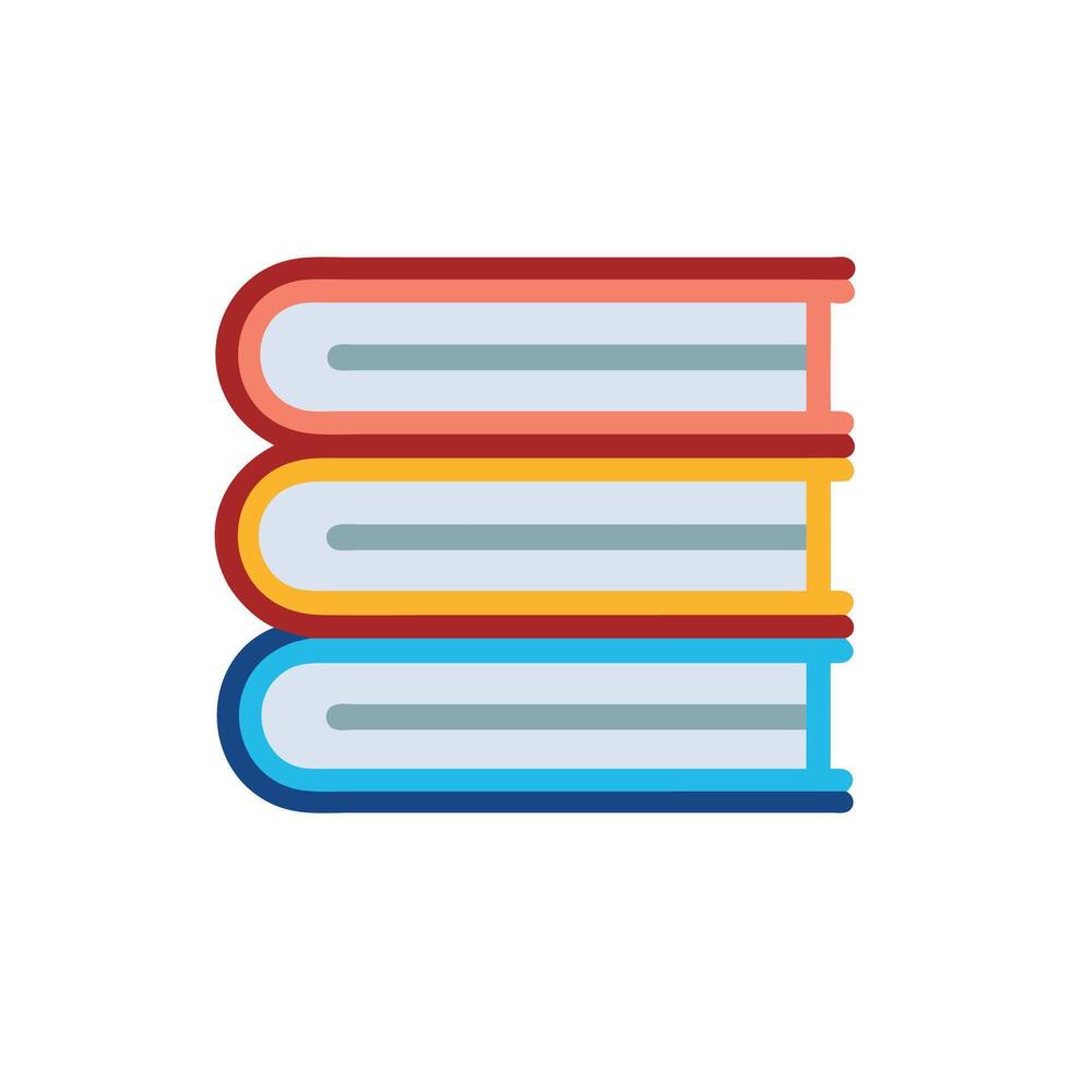 Three colorful books stacked on a White Background illustration vector