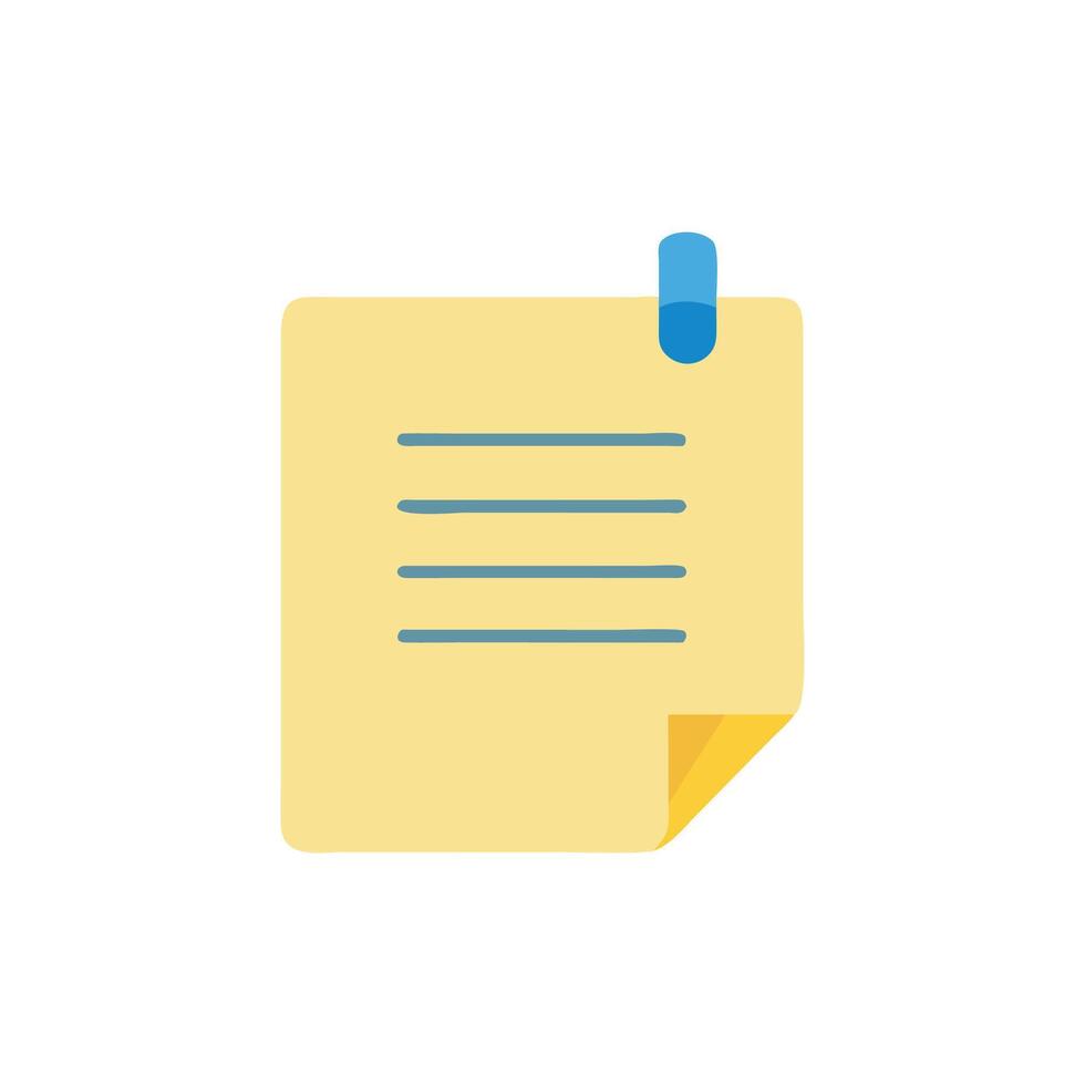 Yellow paper note with blue lines and paperclip icon vector