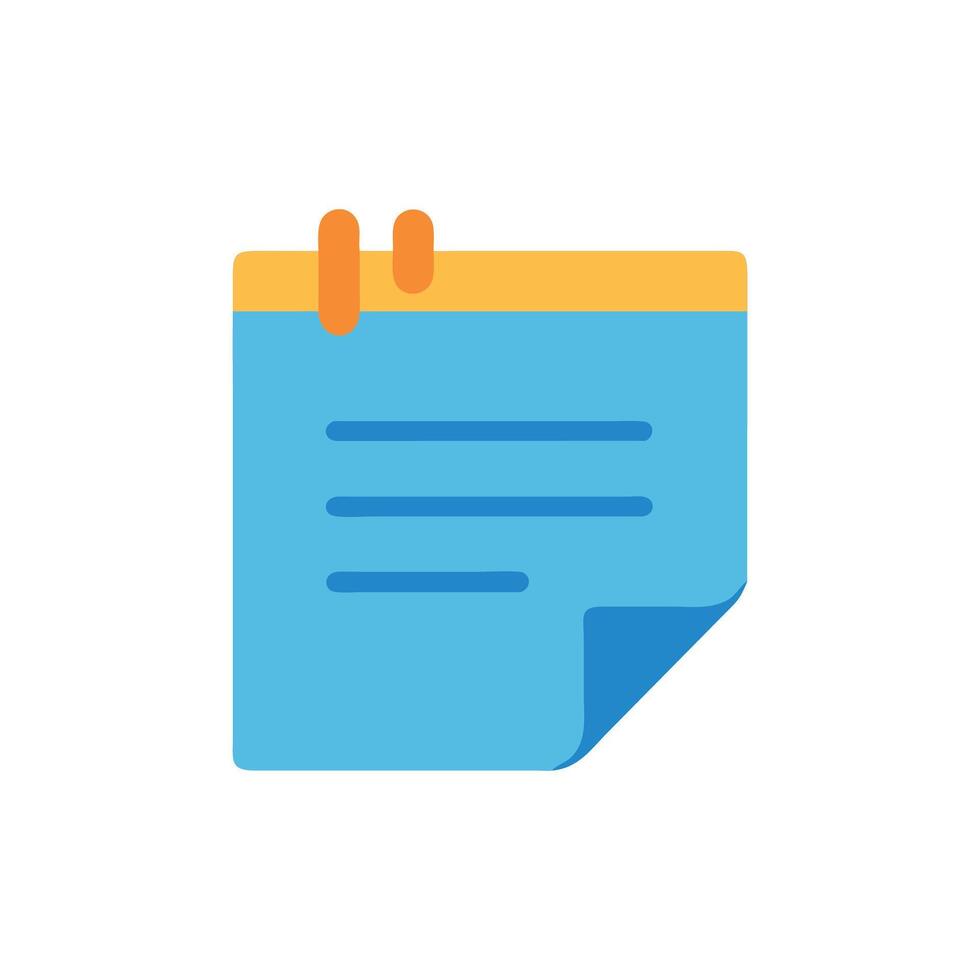 Blue sticky note with lines and paperclip icon vector