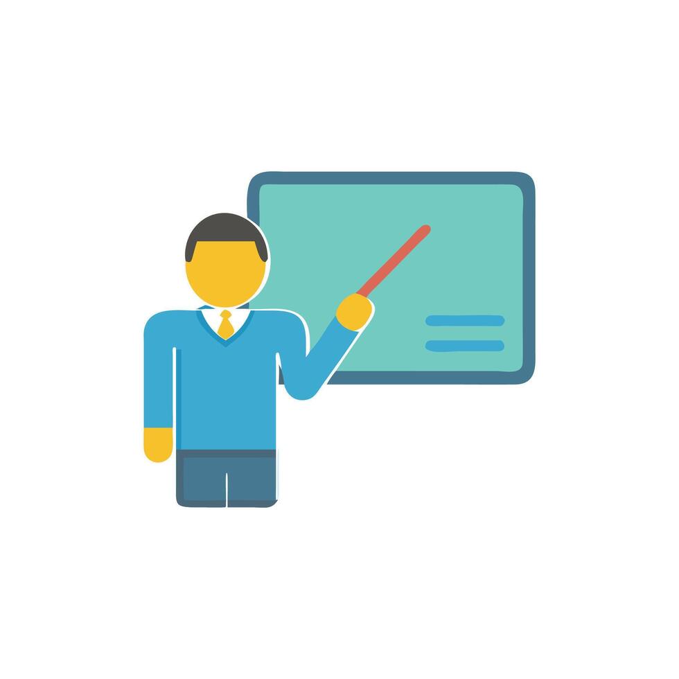 Flat design illustration of a teacher presenting information board vector